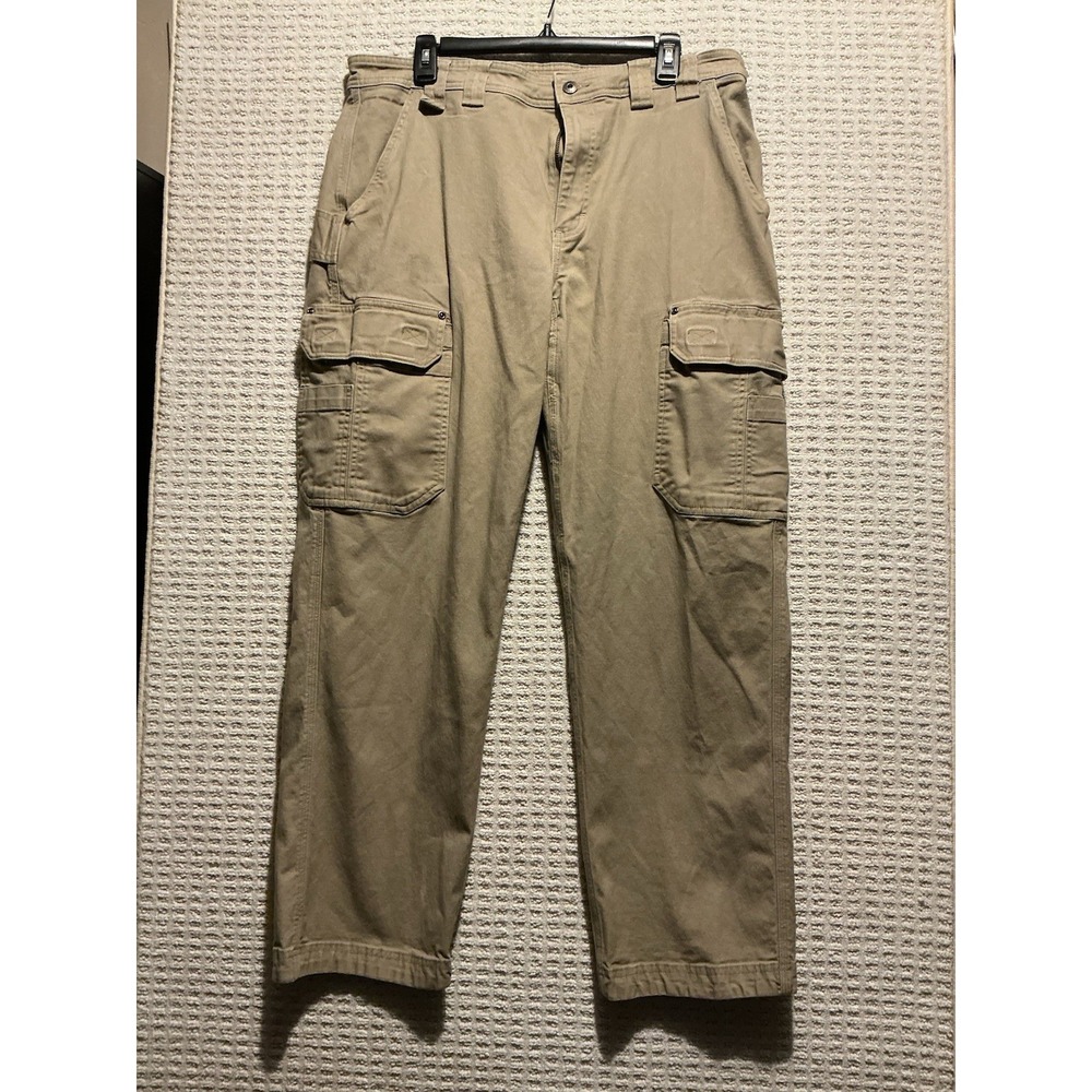 Duluth Trading Flex Fire House Cargo Work Utility Pants Khaki 36x32 Relaxed Fit